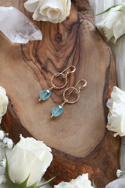Aqua Kyanite Pixie Gold Hoop Earrings
