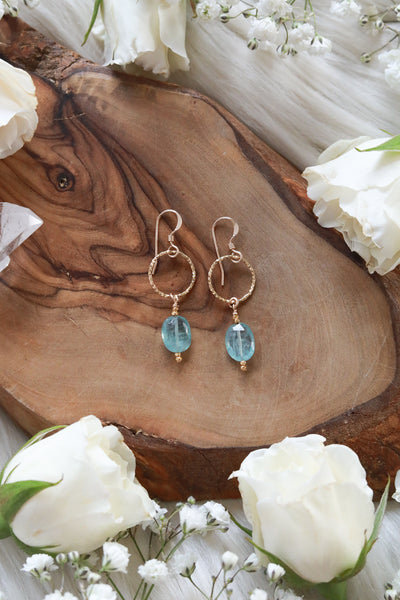 Aqua Kyanite Pixie Gold Hoop Earrings