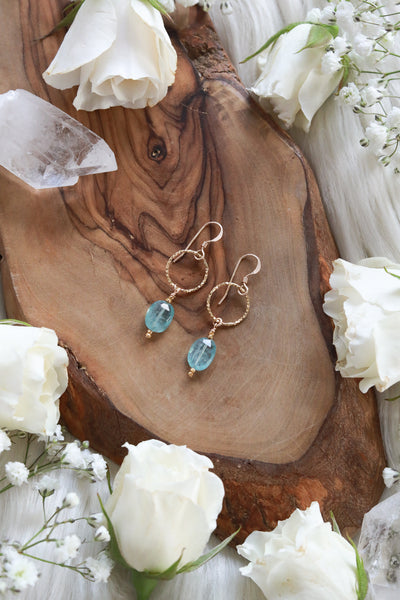 Aqua Kyanite Pixie Gold Hoop Earrings