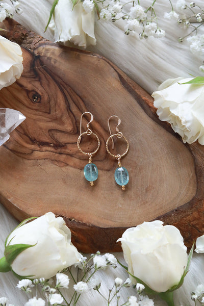 Aqua Kyanite Pixie Gold Hoop Earrings