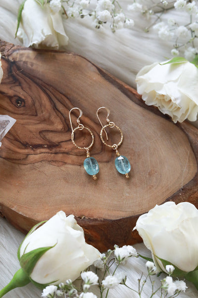 Aqua Kyanite Pixie Gold Hoop Earrings