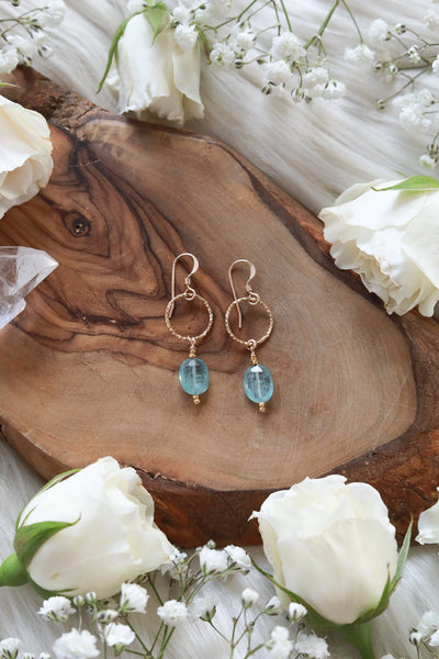 Aqua Kyanite Pixie Gold Hoop Earrings