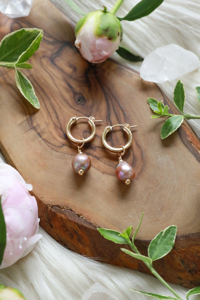 Bloom Pink Pearl Huggies Earrings