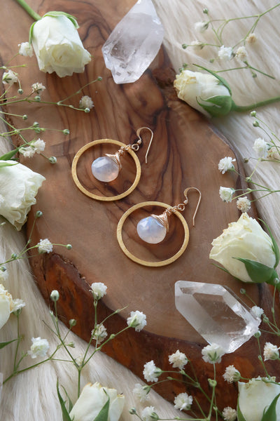 Eclipse Mini Moonstone Hoops Gold Earrings