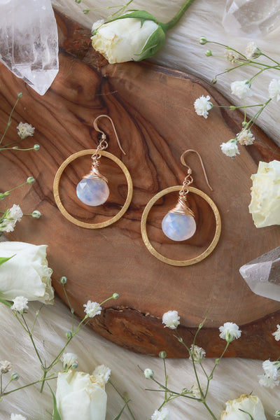 Eclipse Mini Moonstone Hoops Gold Earrings