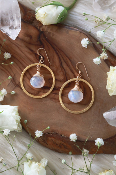 Eclipse Mini Moonstone Hoops Gold Earrings