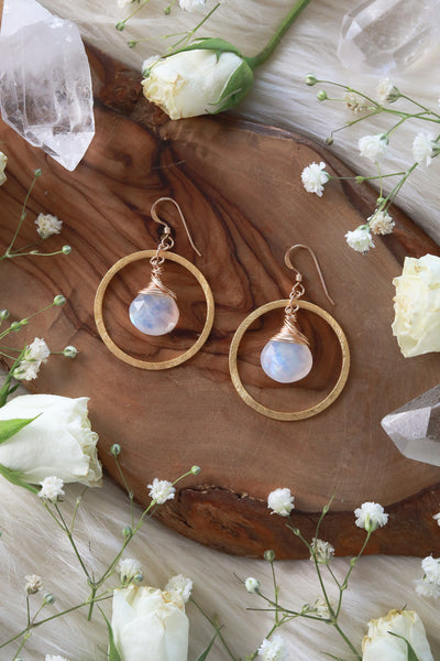 Eclipse Mini Moonstone Hoops Gold Earrings
