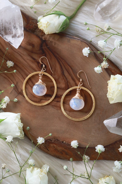 Eclipse Mini Moonstone Hoops Gold Earrings
