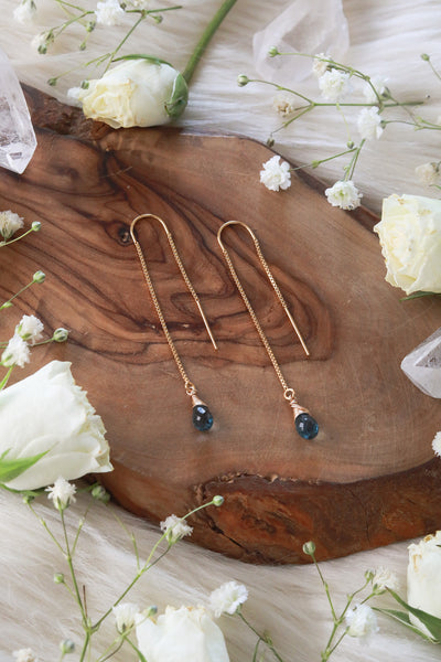 London Blue Topaz Goldfilled Ear Threaders