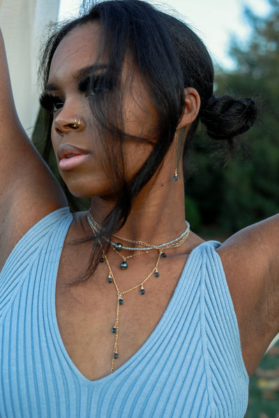 London Blue Topaz Goldfilled Ear Threaders