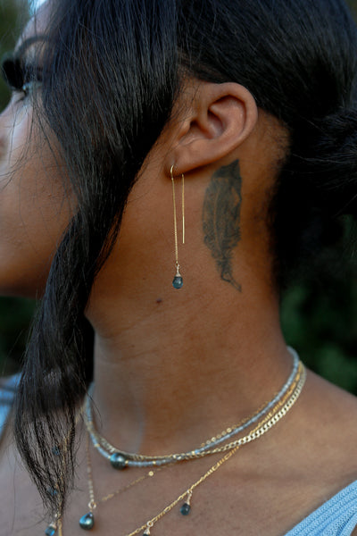 London Blue Topaz Goldfilled Ear Threaders