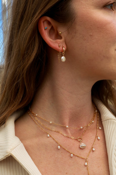 Sage Pearl Huggies Earrings - Goldfilled