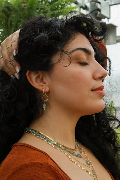 Aqua Kyanite Pixie Gold Hoop Earrings