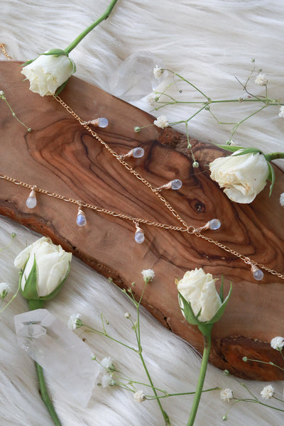 Waterfall Rainbow Moonstone Goldfilled Lariat