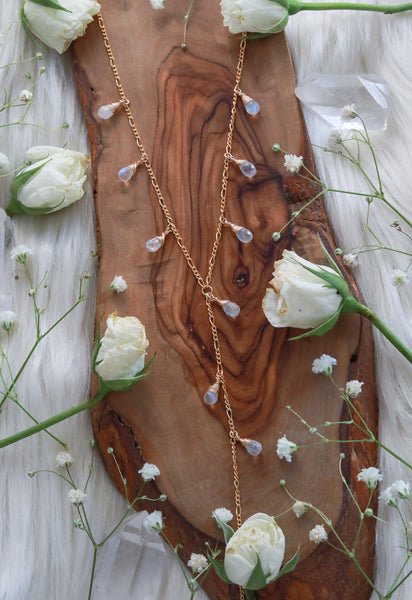 Waterfall Rainbow Moonstone Goldfilled Lariat