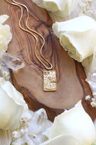 Sun Tarot Card Gold Necklace