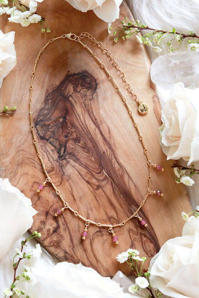 Pink Tourmaline Drip Gold Choker