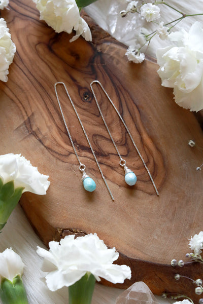 Larimar Ear Threaders Earrings {Gold or Silver}