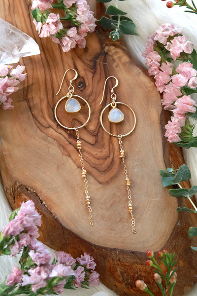Starlight Moonstone Gold Earrings