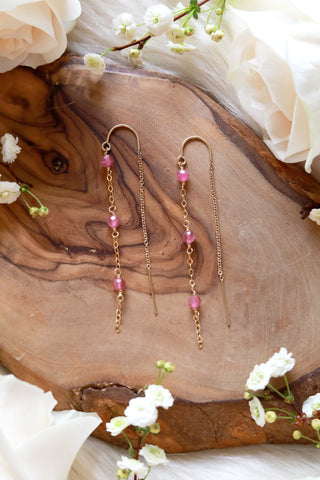 Pink Tourmaline Cascade Gold Ear Threaders