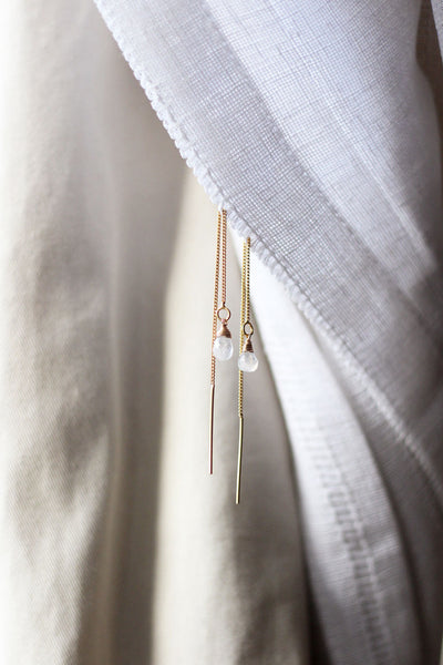 Moonstone Ear Threaders Earrings {Gold or Silver}