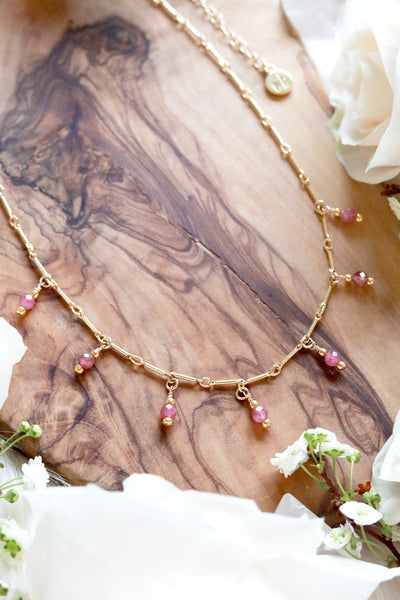 Pink Tourmaline Drip Gold Choker