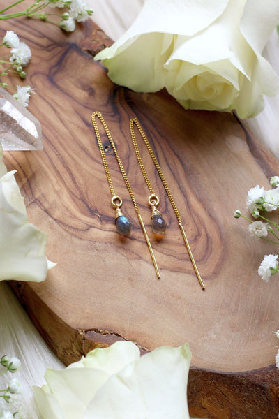 Labradorite Ear Threaders Earrings {Gold or Silver}