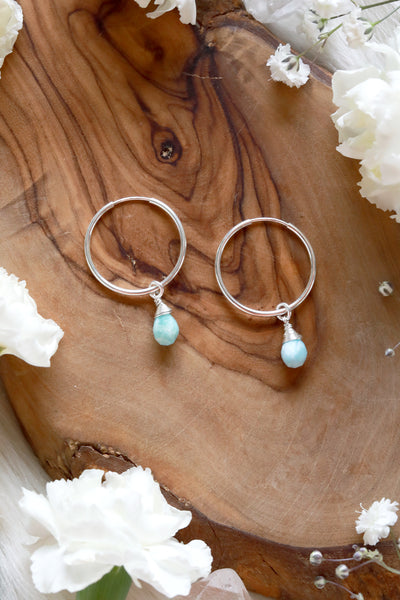 Larimar Baby Hoop Earrings {Gold or Silver}