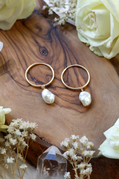 Pearl Baby Hoop Earrings {Gold or Silver}