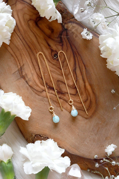 Larimar Ear Threaders Earrings {Gold or Silver}