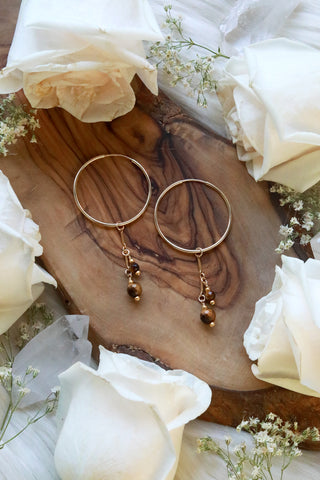 Tiger's Eye Drip Gold Hoop Earrings