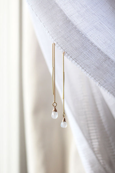 Moonstone Ear Threaders Earrings {Gold or Silver}