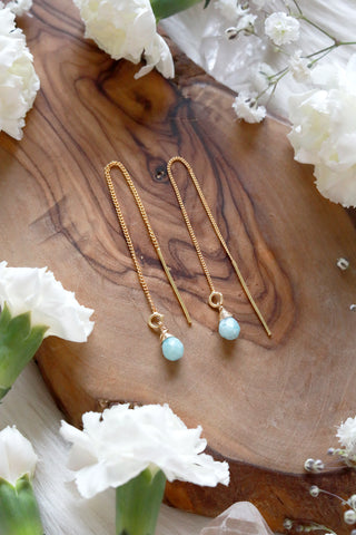 Larimar Ear Threaders Earrings {Gold or Silver}