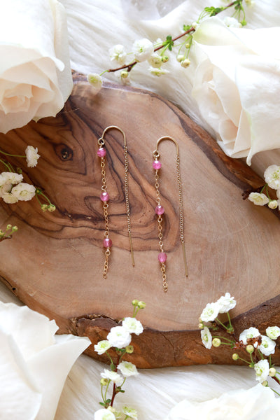 Pink Tourmaline Cascade Gold Ear Threaders