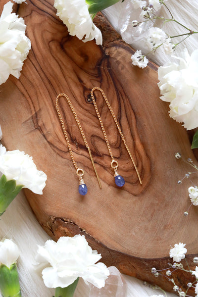 Tanzanite Ear Threaders Earrings {Gold or Silver}