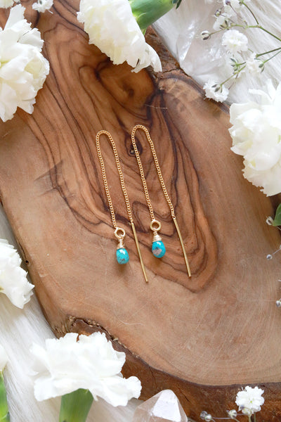 Turquoise Ear Threaders Earrings {Gold or Silver}