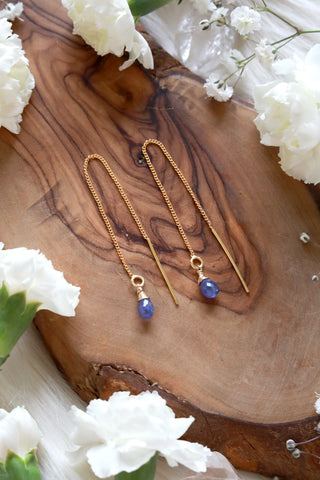 Tanzanite Ear Threaders Earrings {Gold or Silver}