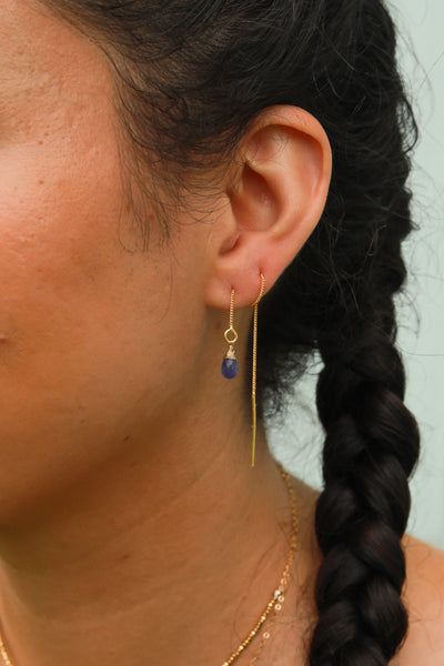 Tanzanite Ear Threaders Earrings {Gold or Silver}