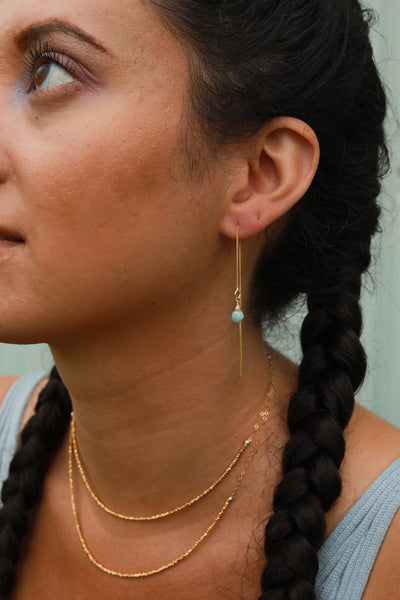 Larimar Ear Threaders Earrings {Gold or Silver}