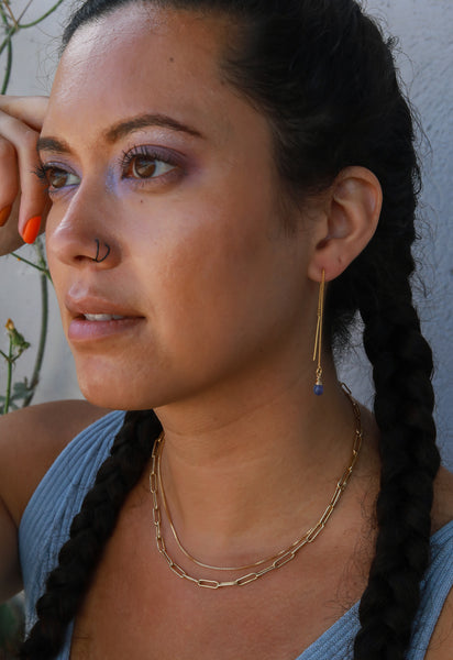 Tanzanite Ear Threaders Earrings {Gold or Silver}