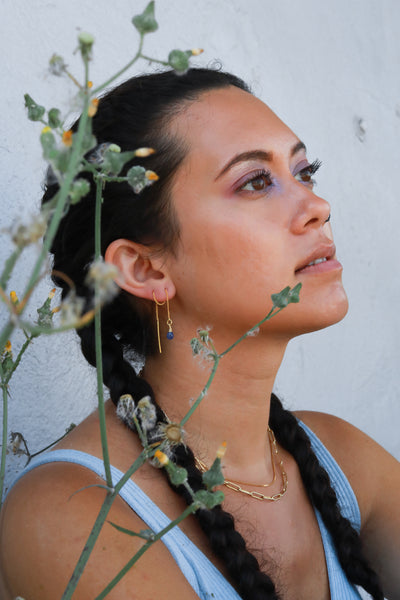 Tanzanite Ear Threaders Earrings {Gold or Silver}