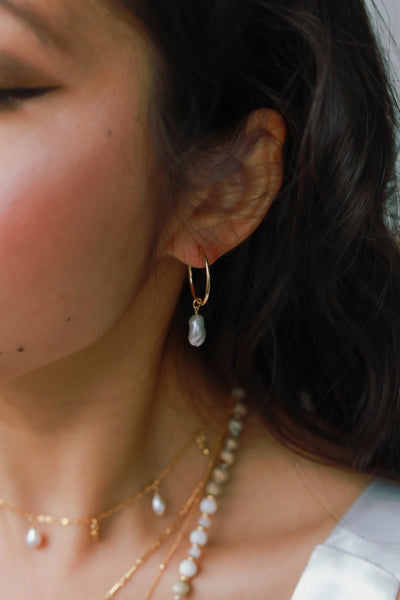 Pearl Baby Hoop Earrings {Gold or Silver}