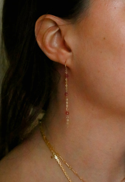 Pink Tourmaline Cascade Gold Ear Threaders