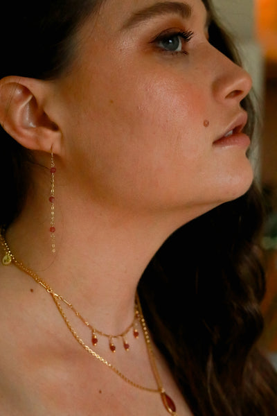 Pink Tourmaline Cascade Gold Ear Threaders