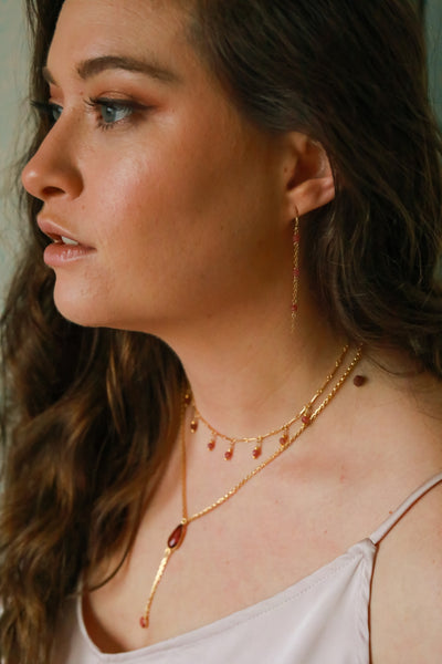 Pink Tourmaline Cascade Gold Ear Threaders