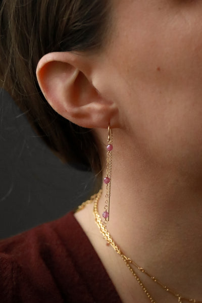 Pink Tourmaline Cascade Gold Ear Threaders