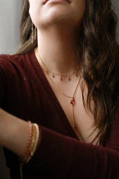 Pink Tourmaline Drip Gold Choker