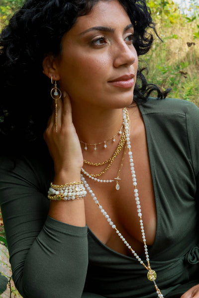 Starlight Moonstone Gold Earrings