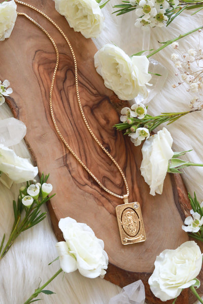 The World Tarot Card Gold Necklace