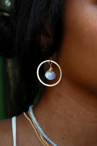 Eclipse Mini Moonstone Hoops Gold Earrings